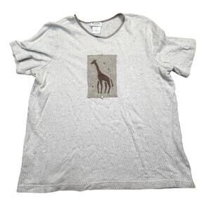 Vintage Regal Giraffe‎ Shirt Womens XL Linen Blend Animal Graphic Casual USA